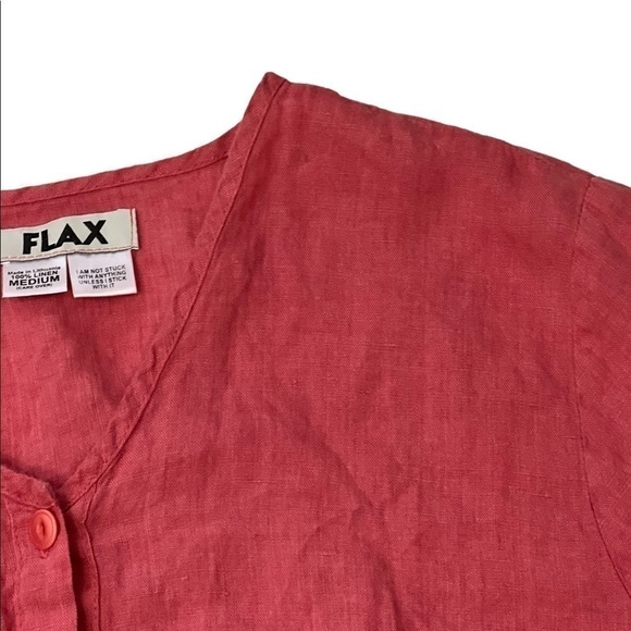 Flax Jacket Top 100% Linen Brick Red Button Up Long Sleeve - Picture 7 of 7